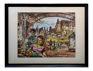 Frank Howard Bowers -Young Couple at the French Market -Painting 1954
