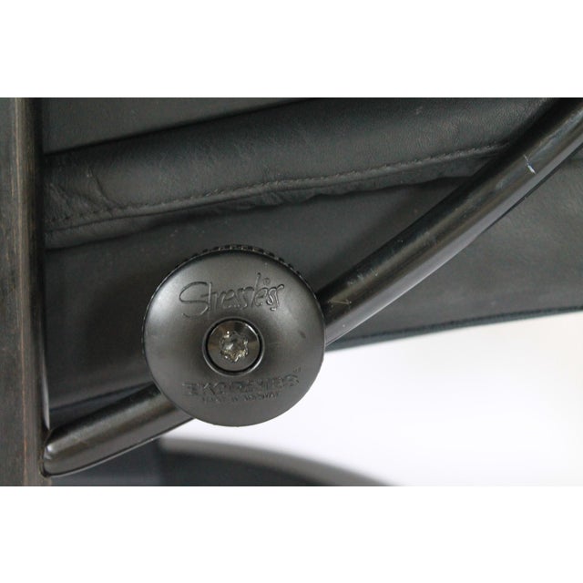 Ekornes Stressless Large Royal Paloma Black Leather Swivel Recliner and Ottoman For Sale - Image 10 of 18
