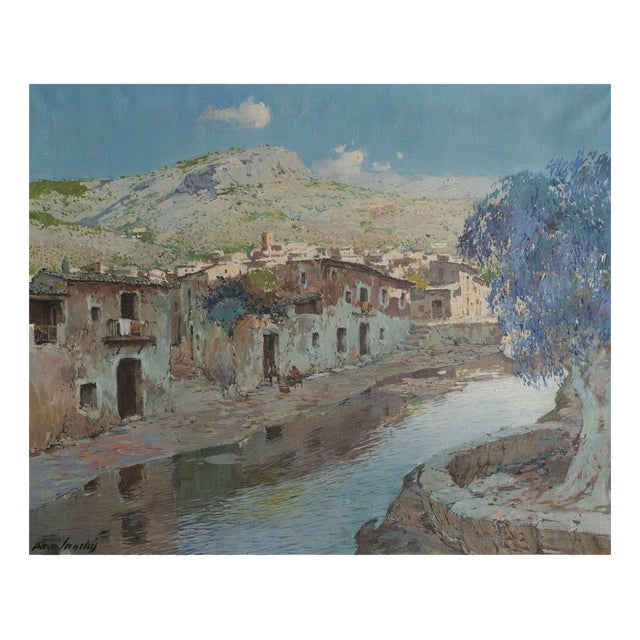 Francisco Payà Sanchís, Mediterranean Riverside Village Landscape, Oil Painting For Sale