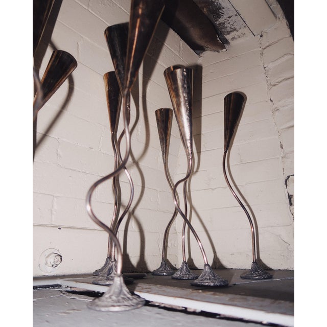 Metal Vintage Adjustable Sculptural Metal Candlesticks, Set of Three For Sale - Image 7 of 9
