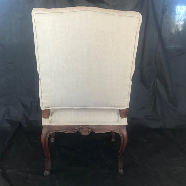 19th Century French Carved Regency Style Walnut Chair With Scrolled Arms For Sale In Portland, ME - Image 6 of 12