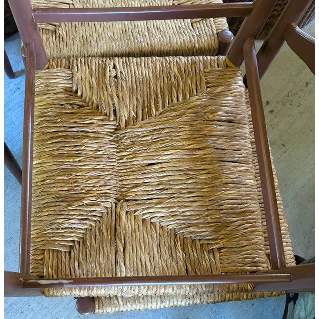 French Country Mid Century Dining Chairs With Rush Seats For Sale - Image 9 of 9