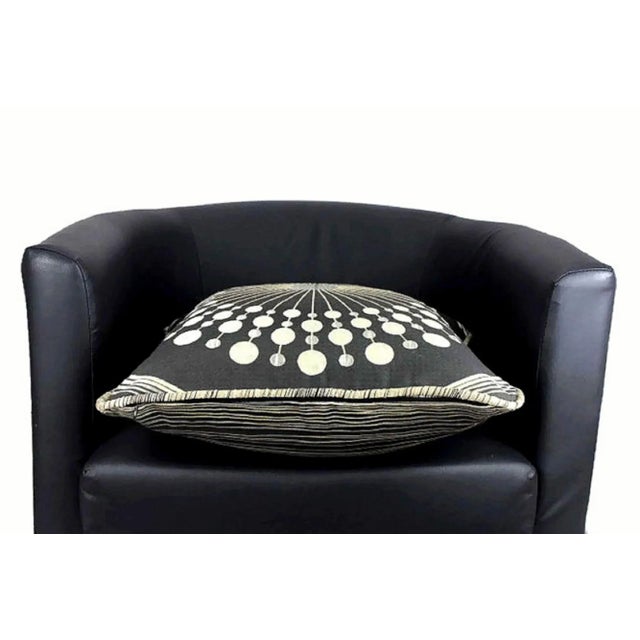 Atomic Sunburst Embroidery Geometric Reversible Pillow With Stripe Piping For Sale - Image 10 of 13