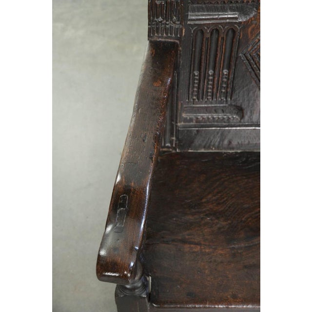 Wood Antique English Oak Wainscot Chair with Wood Carving For Sale - Image 7 of 14