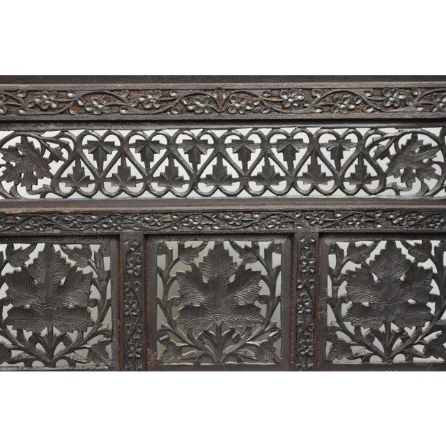 Vintage Anglo Indian Carved Teak Wood 4 Panel Room Divider Folding Screen For Sale - Image 10 of 15