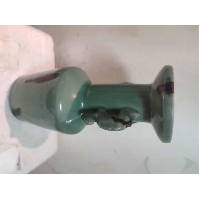 Early 20th Century Chinese Ceramic Vase Longquan Ware Celadon Vase Hand Carved Double Dragon Ears For Sale - Image 5 of 11