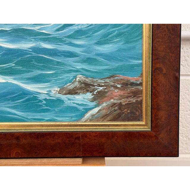 Seascape with Waves Breaking on Rocks - Oil on Canvas by 20th Century Artist 1985 Circa For Sale - Image 16 of 16