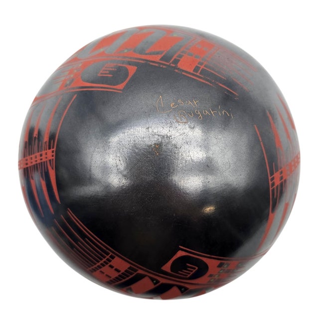 Signed Cesar Bugarini Mata Ortiz Double Opening Burnished Pottery Vessel 7" For Sale - Image 14 of 15