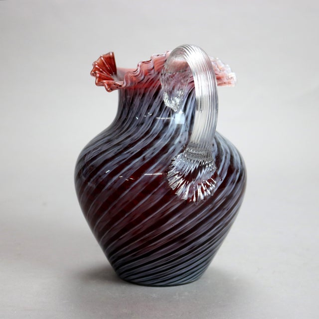 Early 20th Century Antique Mt. Washington School Ruby & Opalescent Swirl Ruffle Top Glass Pitcher For Sale - Image 5 of 5