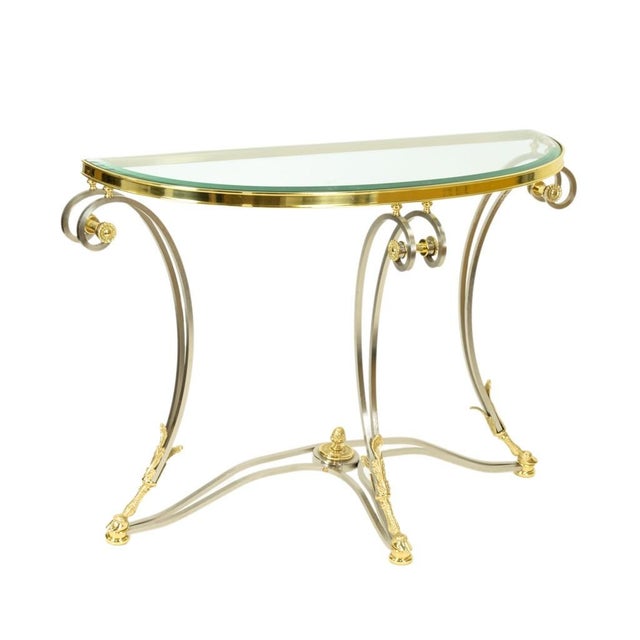 Vintage LaBarge Steel & Brass Hollywood Regency Maison Jansen Style Demi-Lune Table and Coffee Table Set of 2 For Sale - Image 11 of 12