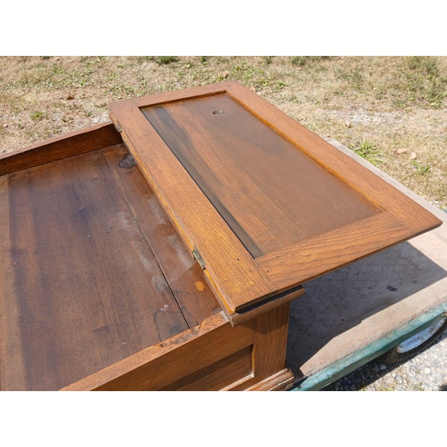 Antique Oak 4 Drawer Lift Top Spool Cabinet Desk 1890s For Sale - Image 10 of 12