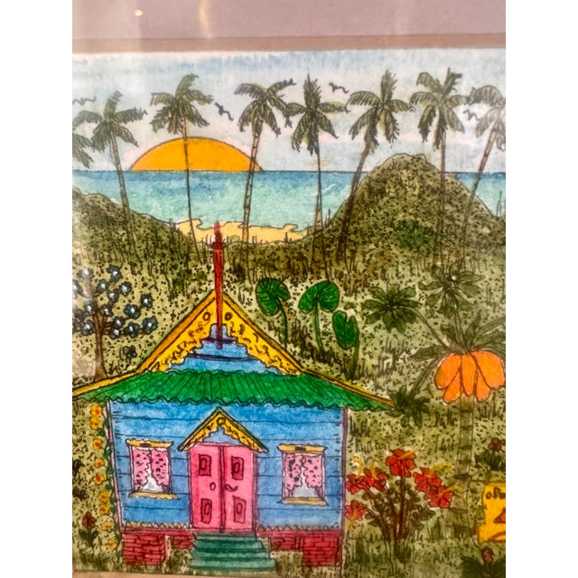 1990s 1990s Tiny Caribbean Church Watercolor by I. Kentho, Tobago, 9” X 7” Framed For Sale - Image 5 of 11