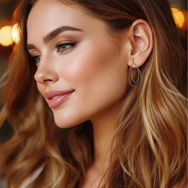 Lightweight and stylish, these 14K yellow gold Modernist dangle long hoop earrings offer a contemporary look with an...