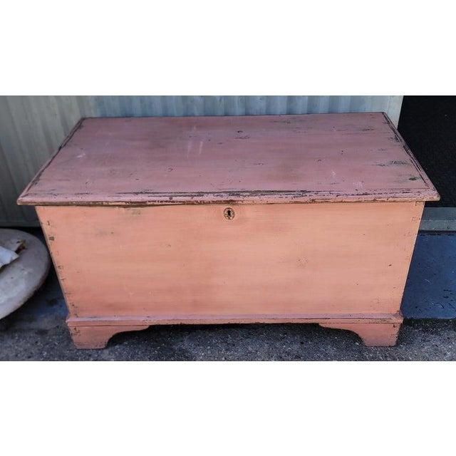 19th century original painted blanket chest. Black paint base with Marv or pink over paint all dove tailed case 19 1/2...