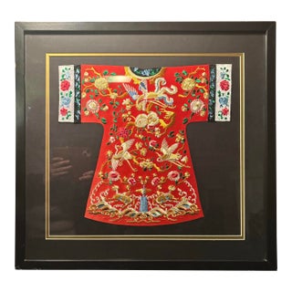 Framed Embroidered Asian Silk Childs Robe For Sale