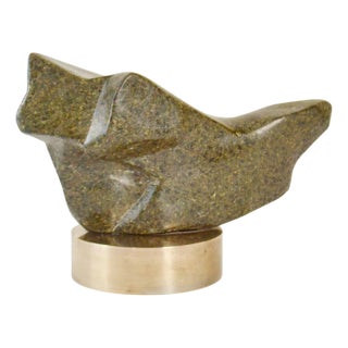 Vintage Moss Green Marble Sculpture on Bronze Plinth by Alice Ward, 1960s For Sale