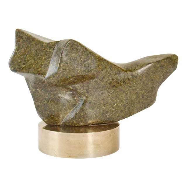 Vintage Moss Green Marble Sculpture on Bronze Plinth by Alice Ward, 1960s For Sale