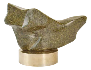 Vintage Moss Green Marble Sculpture on Bronze Plinth by Alice Ward, 1960s