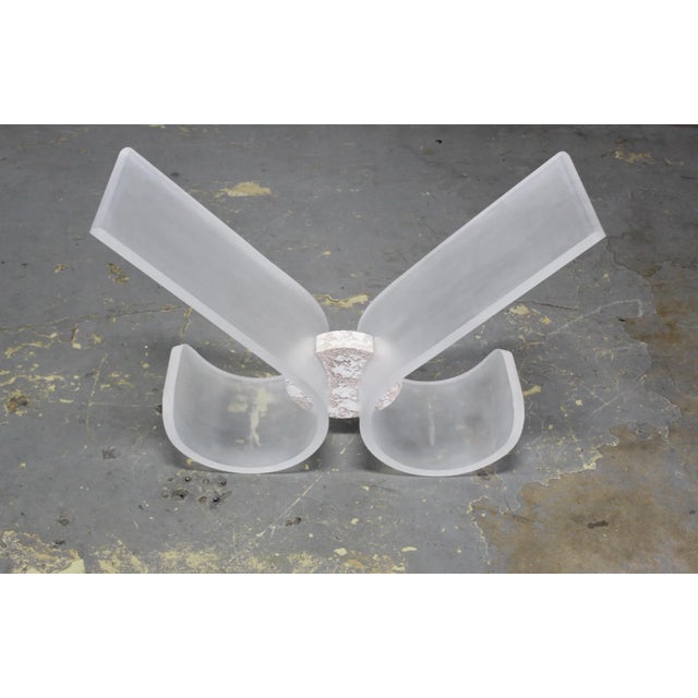 Mid-Century Modern 1980s Lion in Frost Style Vintage Mid Century Modern Frosted Lucite Natural Stone Glass Console Table For Sale - Image 3 of 12