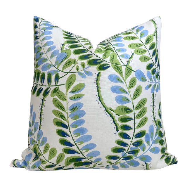 Augusta Floral Pillow Cover in Blue Green, 22x22 Pillow For Sale