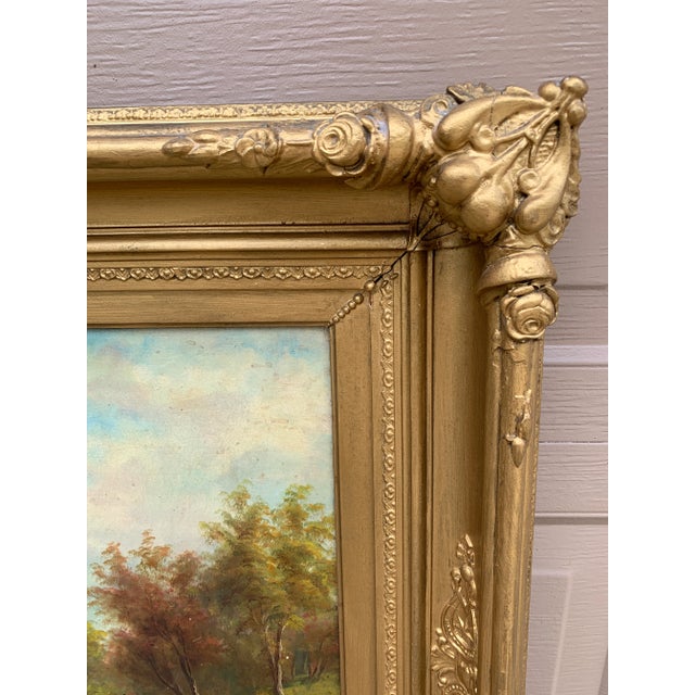 Mid-19th Century English Country Landscape Oil in Ornate Giltwood Frame For Sale In South Bend - Image 6 of 15