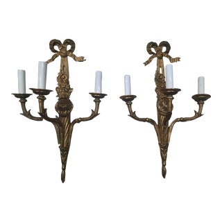 Pair of French Empire Gilt Bronze Sconces, Circa 1890s For Sale