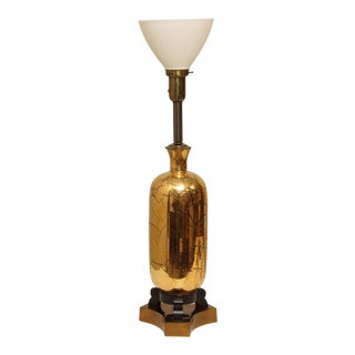 Hollywood Regency Vintage Black & Gold Table Lamp For Sale