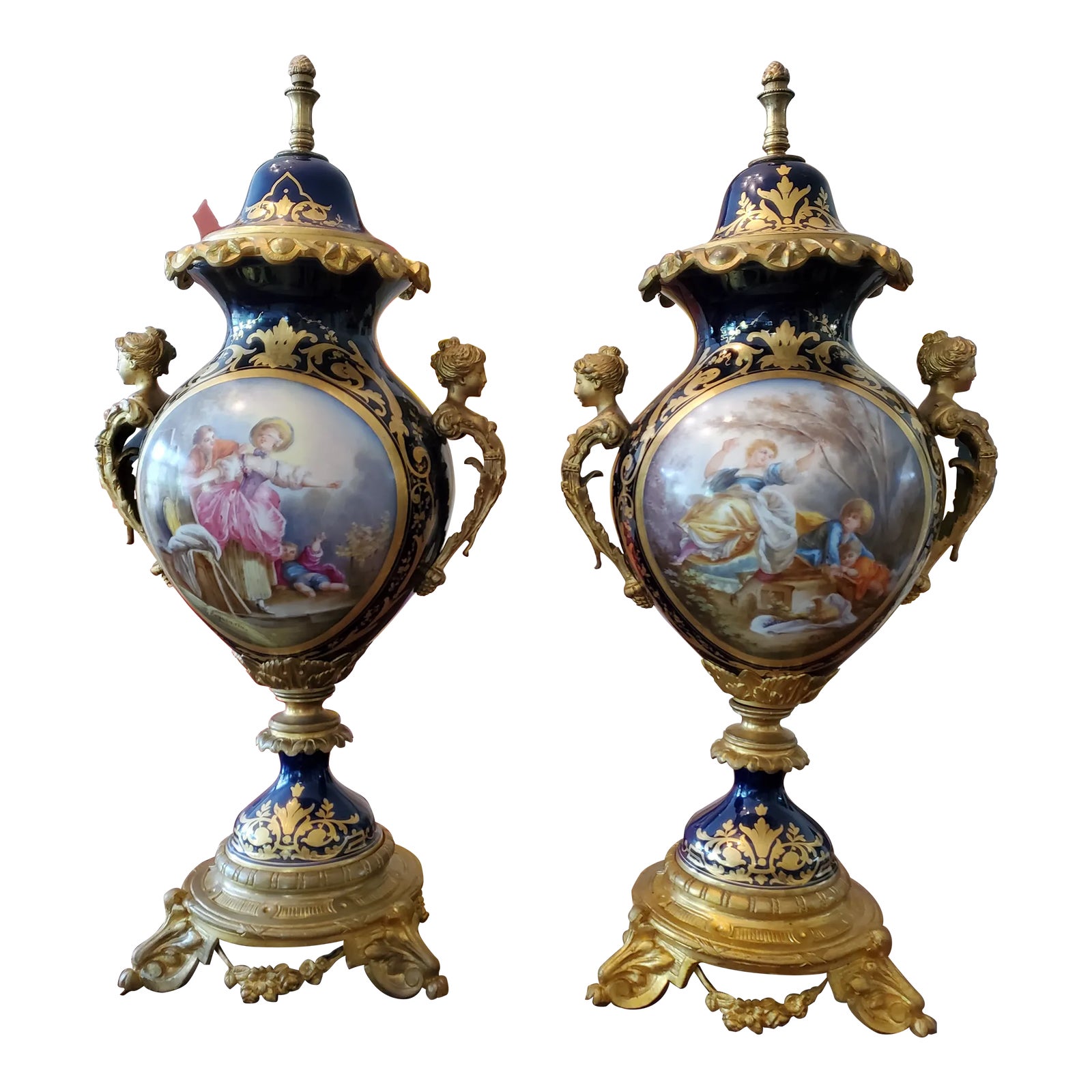 Antique French Sevres Style Signed Urns in Porcelain and Bronze - a ...