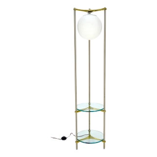 Round 2 Tier Glass Top End Side Table w/ integrated Floor Lamp Mid Century MINT For Sale