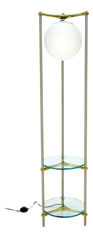 Round 2 Tier Glass Top End Side Table w/ integrated Floor Lamp Mid Century MINT