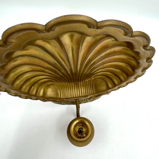 Metal Vintage Brass Scallop Shell Candle Wall Sconce For Sale - Image 7 of 10