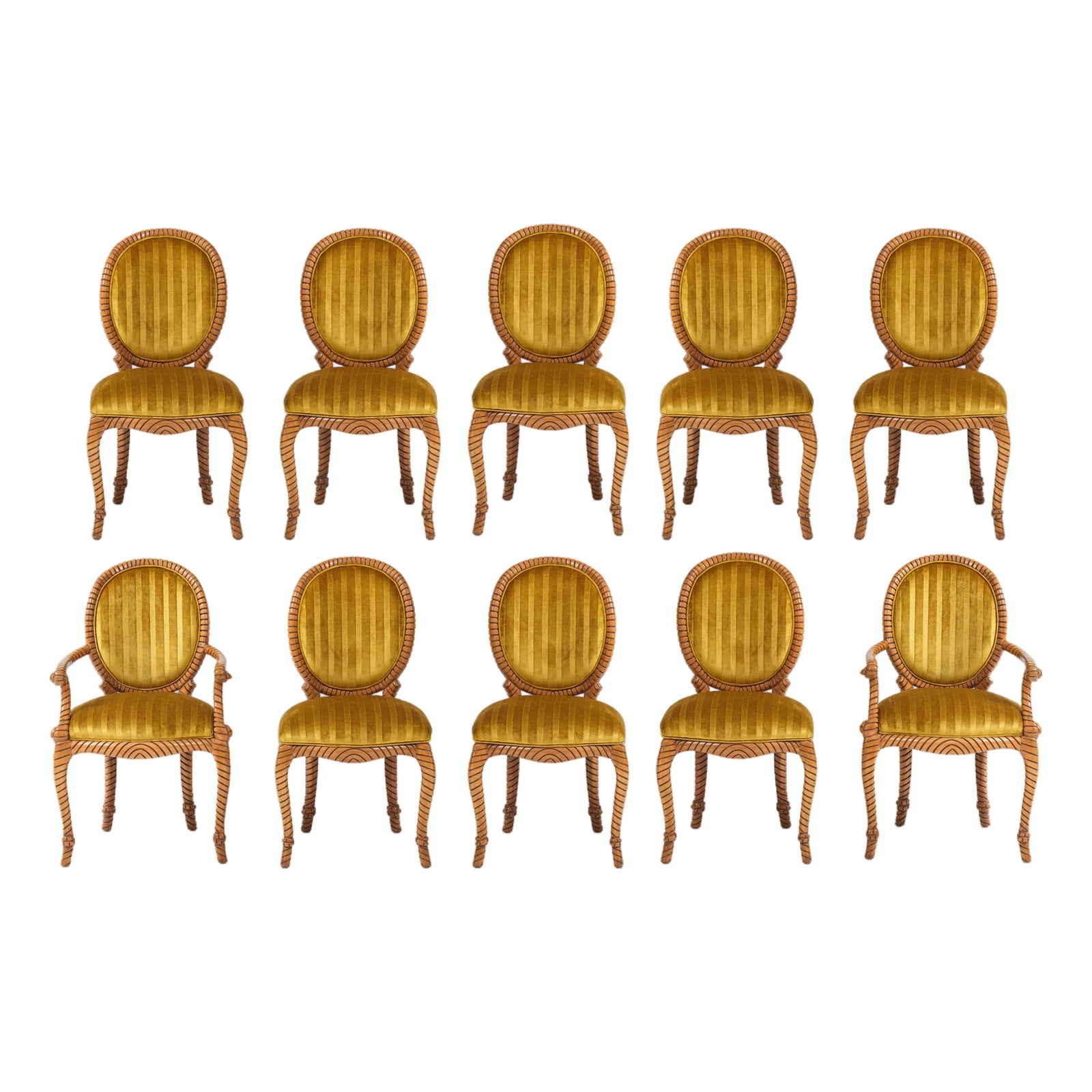 1980's Twisted Rope Wood Dining Chairs From Spain in Italian Velvet ...