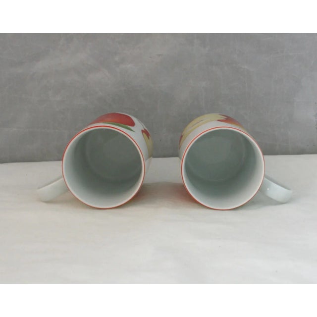 1980s Vintage Fitz & Floyd Porcelain Pommier Blanc Mugs Red Apple Designs 411- Set of 2 For Sale - Image 5 of 7