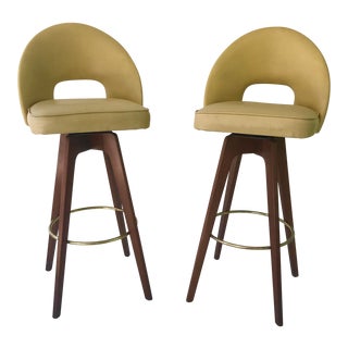 Mid-Century Modern Walnut Swivel Barstools - A Pair For Sale
