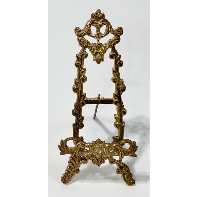 Vintage Victorian brass table easel with intricate floral pattern. Lovely patina.