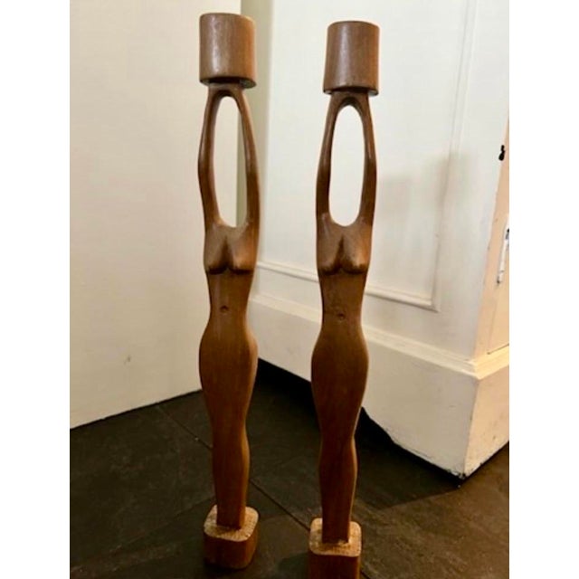 Mid-Century Modern Sculptural Wooden Female Candleholders, 1970s, Set of 2 For Sale - Image 9 of 9