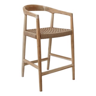 Eijnar Wood Frame Leather Counter Stool by Artesia For Sale