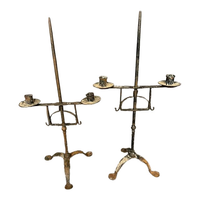 Pair of French Wrought Iron Candelabras, Circa 1850 For Sale
