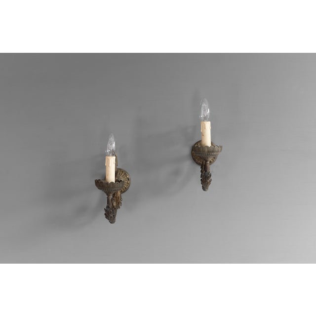 Antique Wall Lights in Brass, 1900, Set of 2 For Sale - Image 3 of 8