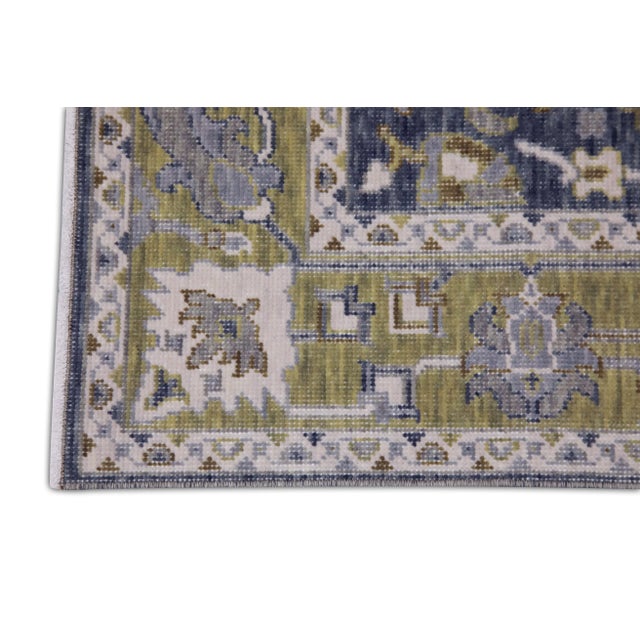 Modern Green & Navy Handwoven Turkish Oushak Runner 2'8" X 6'4" For Sale - Image 3 of 6