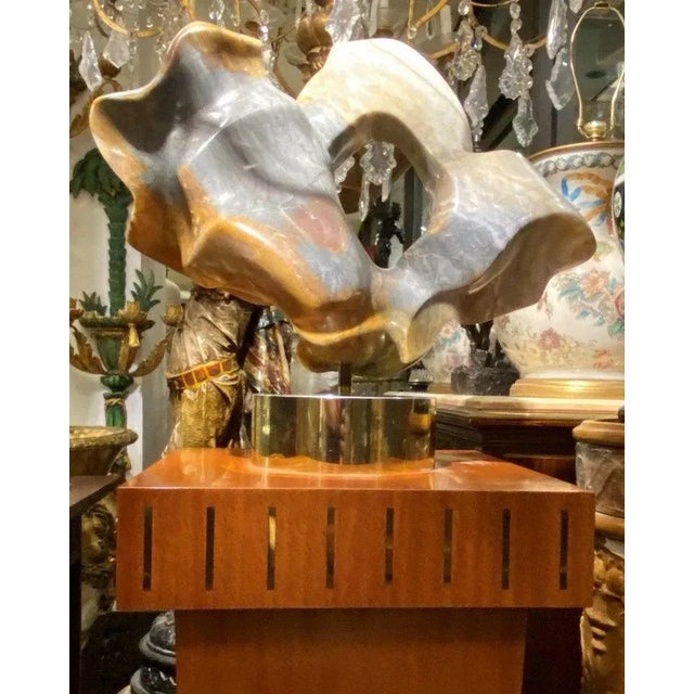 Abstract Alabaster Sculpture with Pedestal by Karen Chera For Sale - Image 4 of 13