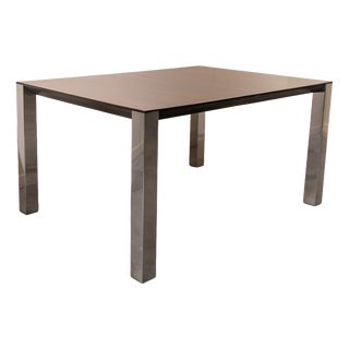 Extendable Dining Table in Stainless Steel and Walnut, 1970s For Sale
