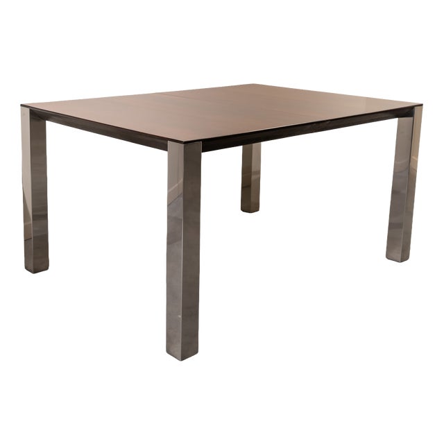 Extendable Dining Table in Stainless Steel and Walnut, 1970s For Sale