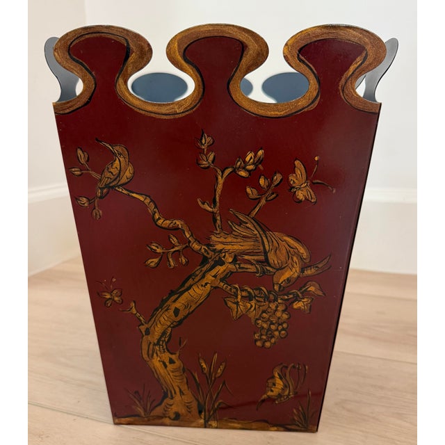 Chinoiserie Golfar and Hughes London Tole Chinoiserie Wastebasket For Sale - Image 3 of 7