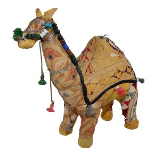 1950 Handcrafted Indian Stuffed Raj Cotton Embroidered Camel Toy For Sale