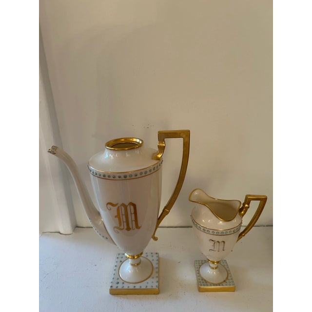 American Late 19th Century Rare Lenox Chocolate Pot With No Lid. And Matching Creamer. M Monogram, Green Marking For Sale - Image 3 of 5