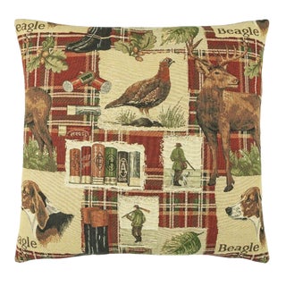 Beagle Red Tartan Tapestry Cushion With Feather Filler - 46x46cm (18"x18") For Sale