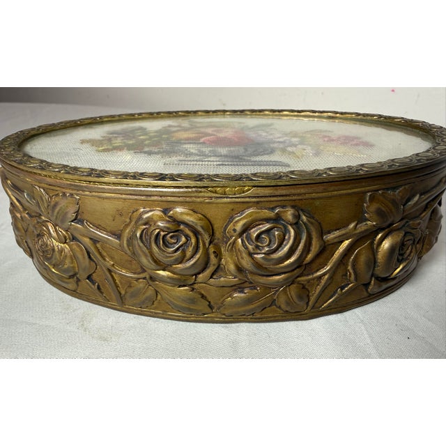 Metal Antique 1800's French Handmade Micro Petit Point Bronze Dresser Jewelry Box Jar For Sale - Image 7 of 11