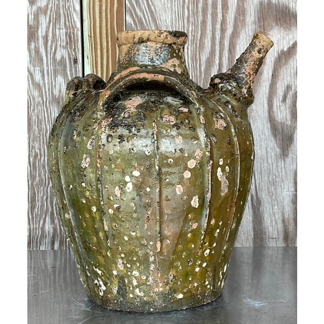 Mid 20th Century Vintage Boho Patinated Matte Glazed Ceramic Urn For Sale - Image 5 of 7