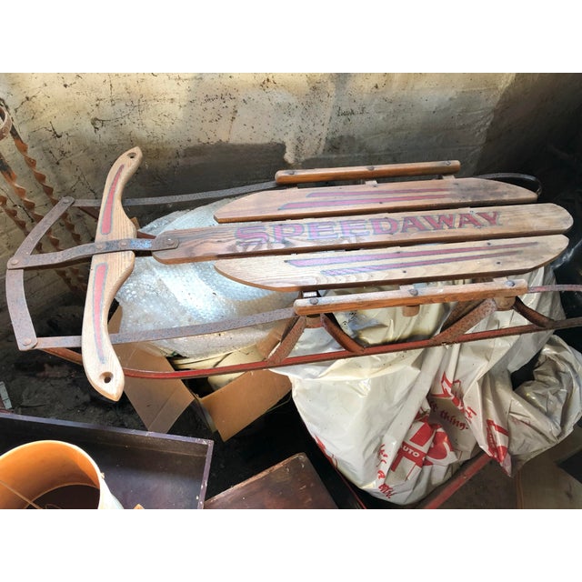 Custom Furniture Builders 1950s Vintage Gladding Speedway ~40" Ash Wood & Steel Snow Sled - Pristine Logo For Sale - Image 4 of 8